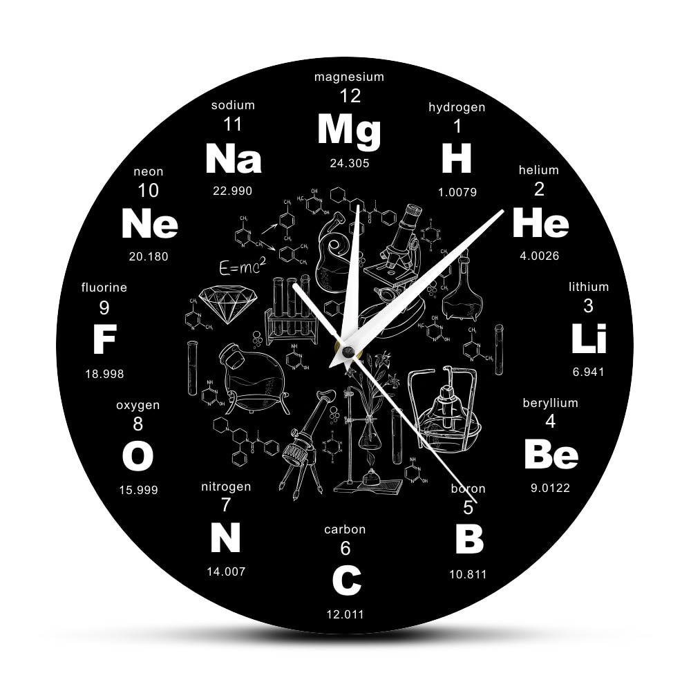 Reloj de pared de acrílico periódico para profesores de Química, cronógrafo de símbolos químicos de ciencia, moderno,