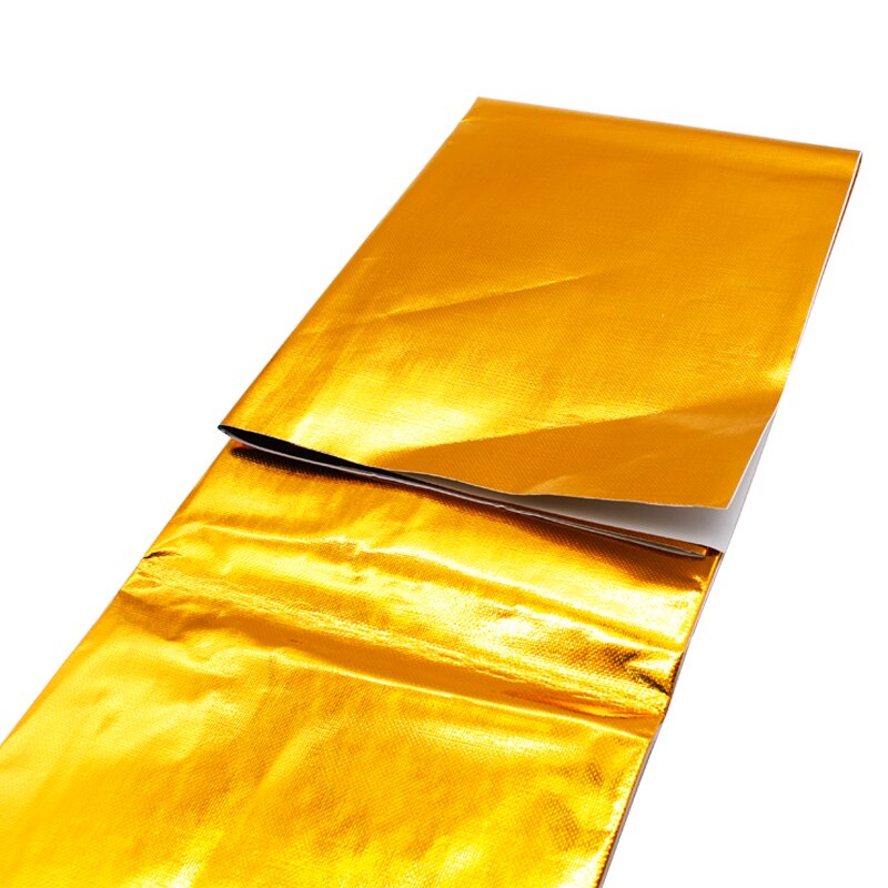 Deft 100 x 100cm självhäftande reflekterande guld hög temperatur avgas värmesköld wrap tejp isolering klistermärken bil styling