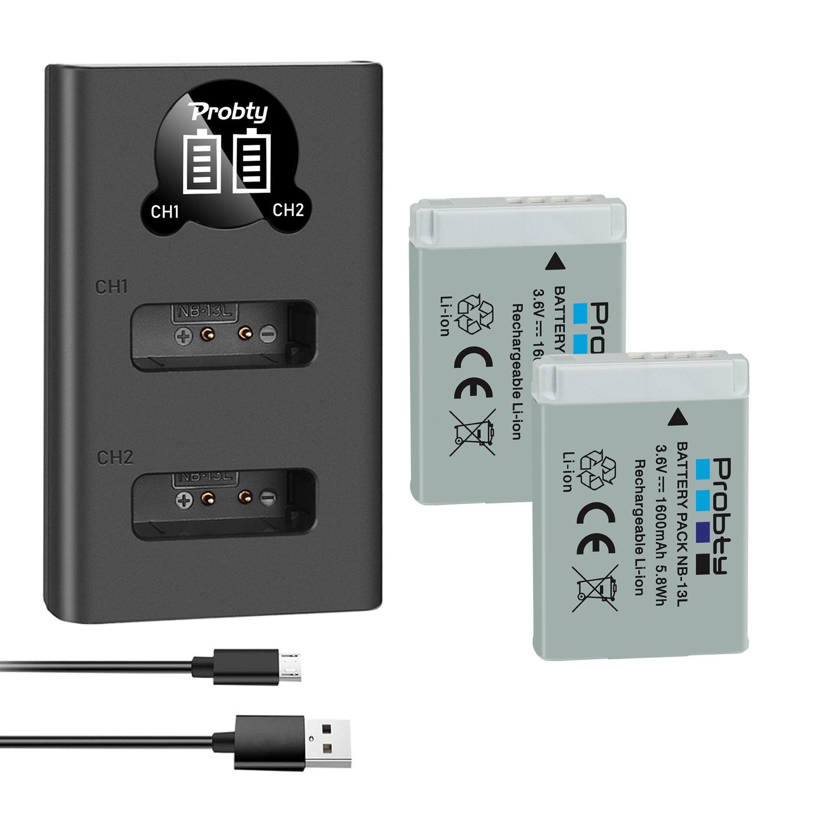 Batería NB-13L NB13L NB 13L de 1600mAh + cargador USB LED para baterías Canon G7 X Mark II G7X G5 X G5X G9 X G9X SX620 SX720 HS: Rosa