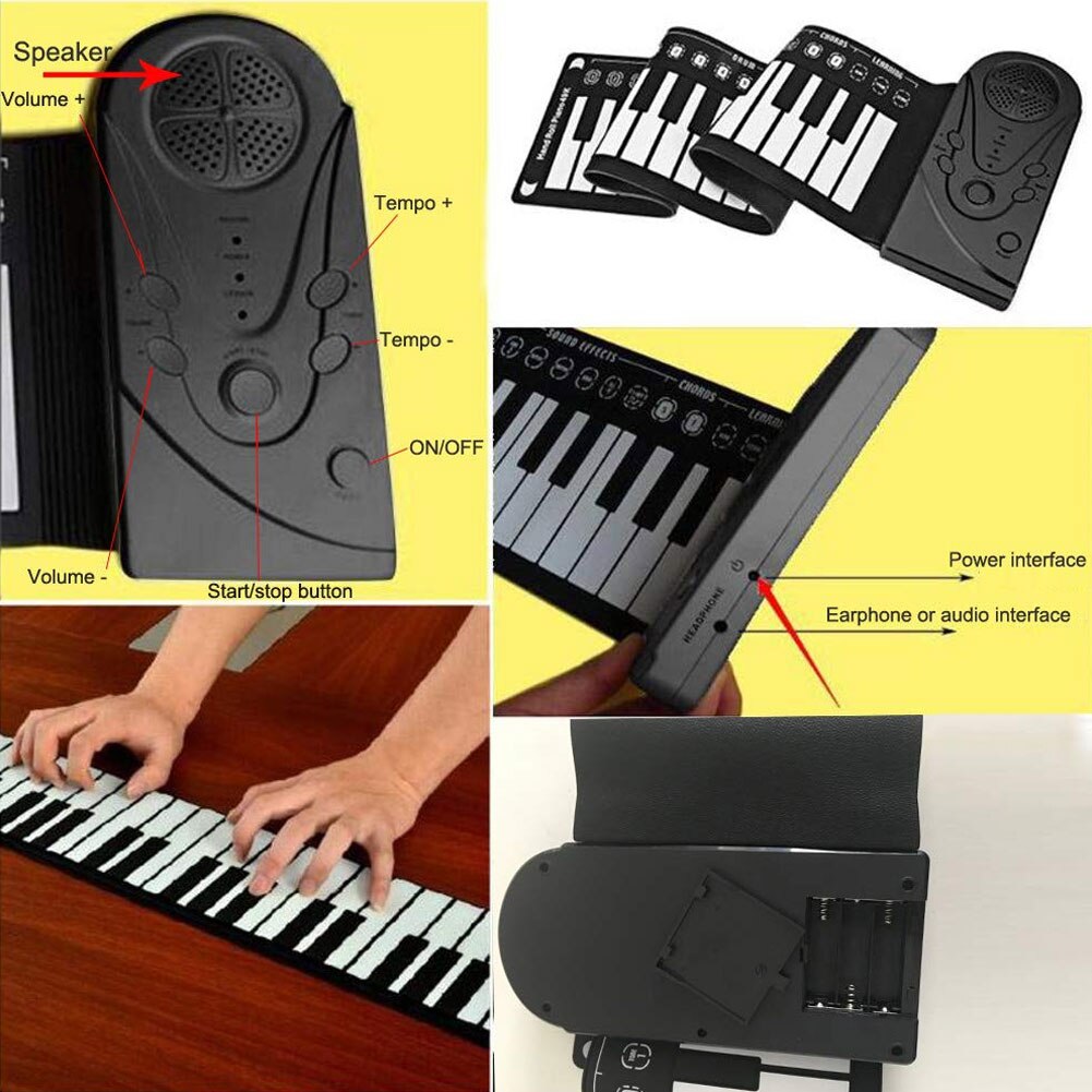 Electronic Hand Roll Keyboard Piano 49 Key Kids Education Tool for Beginners WHShopping