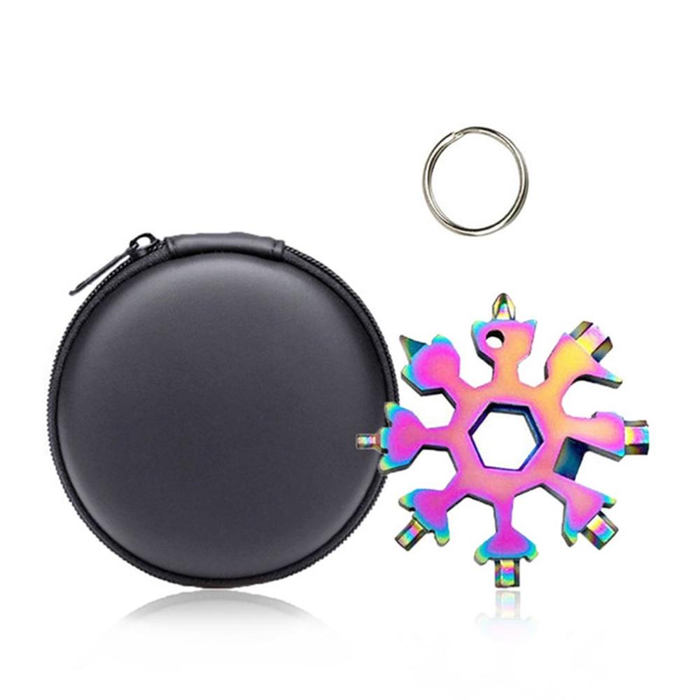 19-In-1 Snow Keychain Tools Multi-tool Wrenches Combination Stainless Steel Snow Shape Outdoor Portable Snowflake: Colorful With Bag