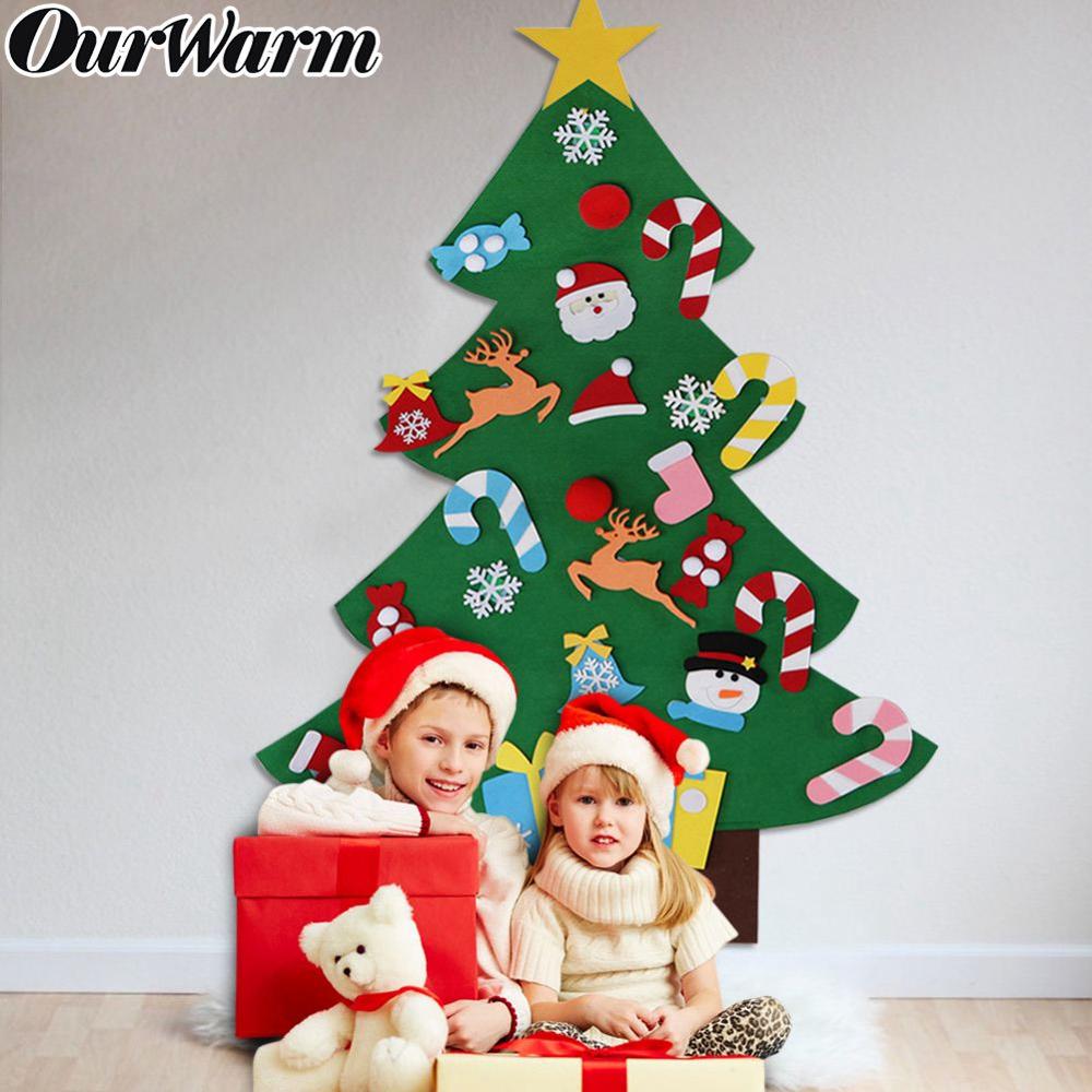 OurWarm DIY Vilt Kerstboom Ornamenten Decoraties Jaar Kinderen Speelgoed Kunstmatige Boom Deur Muur Opknoping Decor Voor Thuis