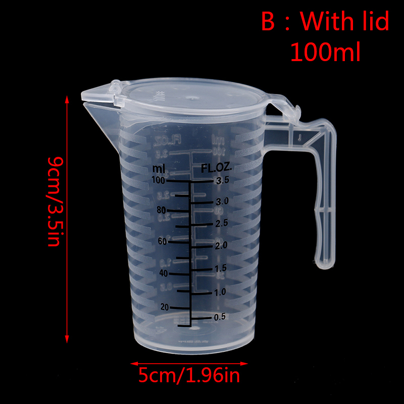 1PC 100/250/500ML Plastic Measuring Cups Jug Liquid Container Baking Kitchen Water With Cover Kitchne Accessories Mixing Cup: B100