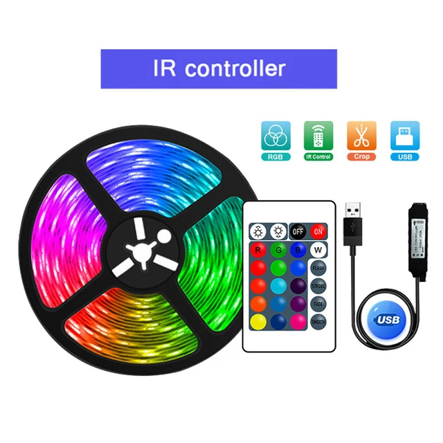 Tira de Luces LED RGB 5050 USB 1M-30M tira de luz Led sincronización de música Luces que cambian de Color cinta Led TV retroiluminación habitación Dec: RGB / 5 m