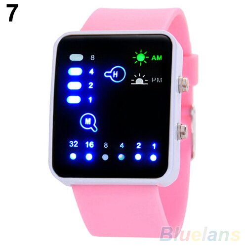 Sport LED Digitale Horloges Vrouwen Mannen Mode Unisex Binaire Systeem LED Vierkante Wijzerplaat Siliconen Band Quartz Horloge для влюбленных: Roze