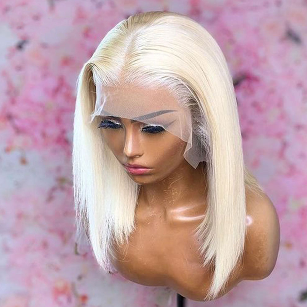 Glueless Bob Lace Wigs Synthetic Fiber Hair Lace Front Wigs Blonde Hair Short Straight Daily Wear Pre Plucked with Baby Hair