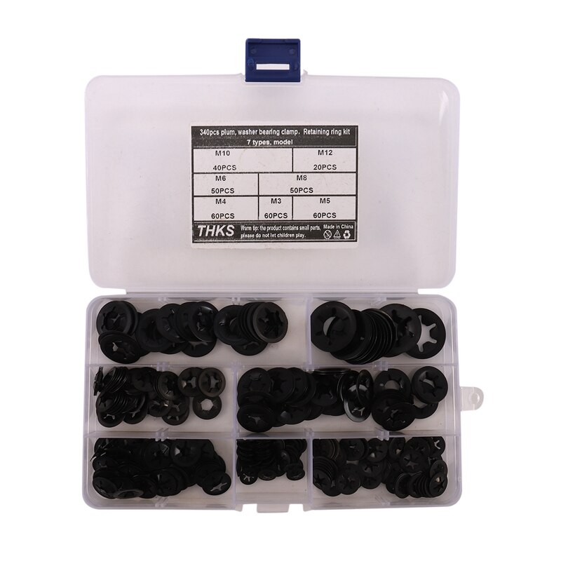 340Pcs Internal Tooth Starlock Washers Lock Washers Assortment Kit, Push on Speed Clips Fasteners Assortment Kit (7 Size)