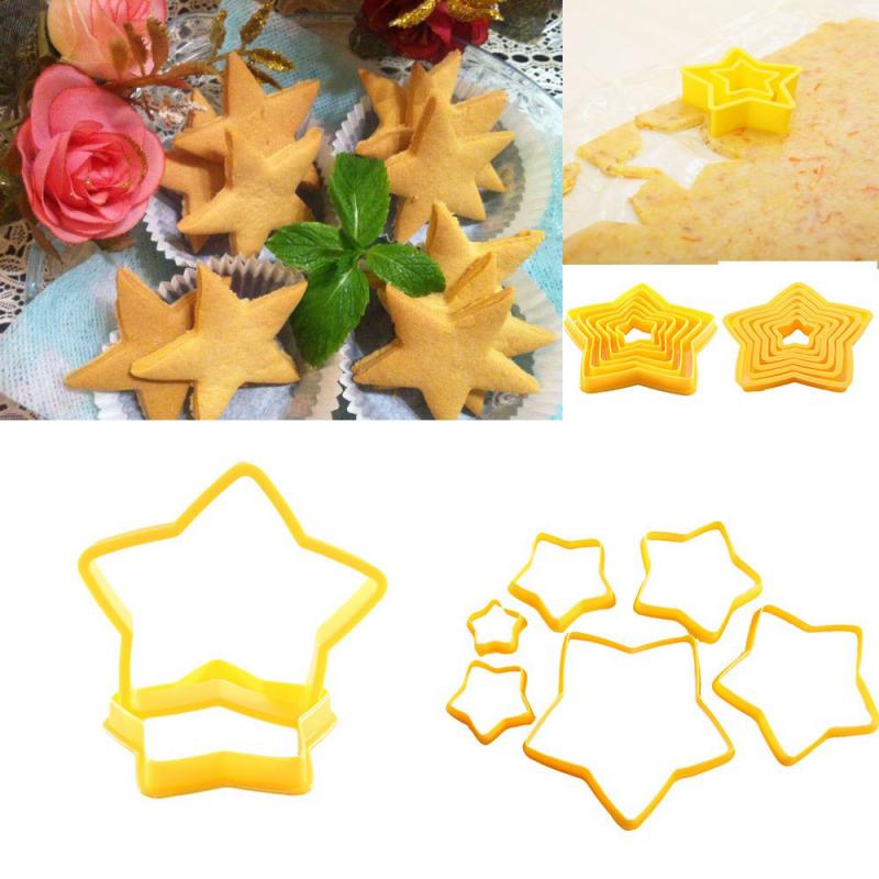 6 Stks/set 3D Plastic Vijfpuntige Ster Cookie Biscuit Cakevorm Kerst Cookie Biscuit Cutter Fruit Knief Keuken Bakken gereedschap