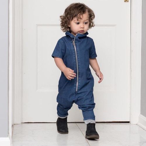 overall Autumn baby boys girls soild color Hooded collar short sleeve zipper overalls pullover
