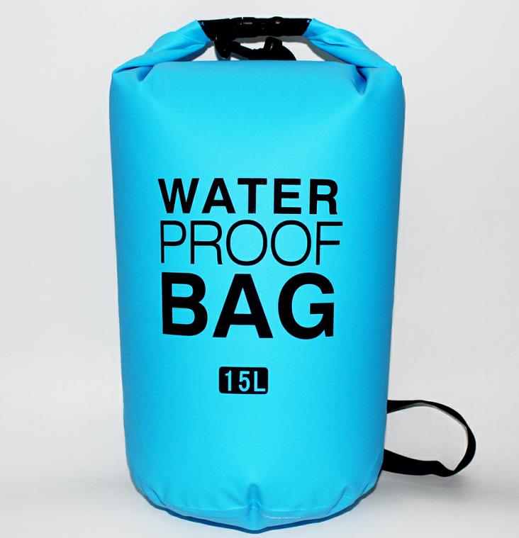 10L 15L Outdoor PVC Swimming Waterproof Dry Ocean Pack Sack Pouch Bag Swim Rafting Impermeable Water Proof Bag: Light Blue 15L
