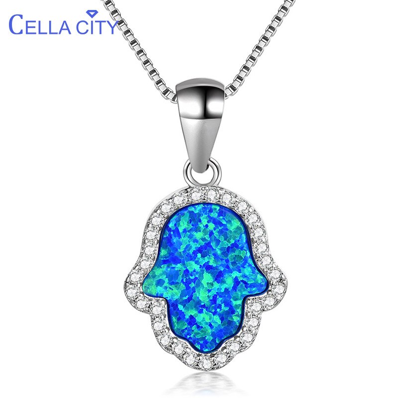 Cellacity Geometrie Zilveren 925 Sieraden Edelstenen Hanger Ketting voor Vrouwen Blauw Wit Onregelmatige vormige Opaal Vrouwelijke Hals Ornament