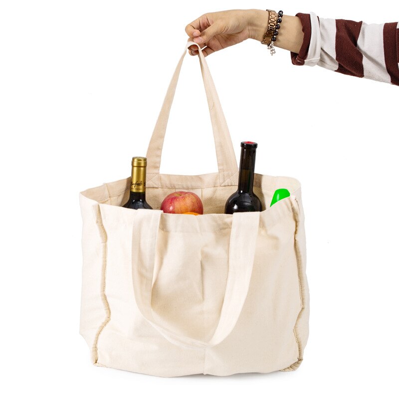 Large Canvas Grocery Shopping Bags with Handles Washable Organic Cotton Grocery Tote Bags Big Reusable Shopping Grocery Bags