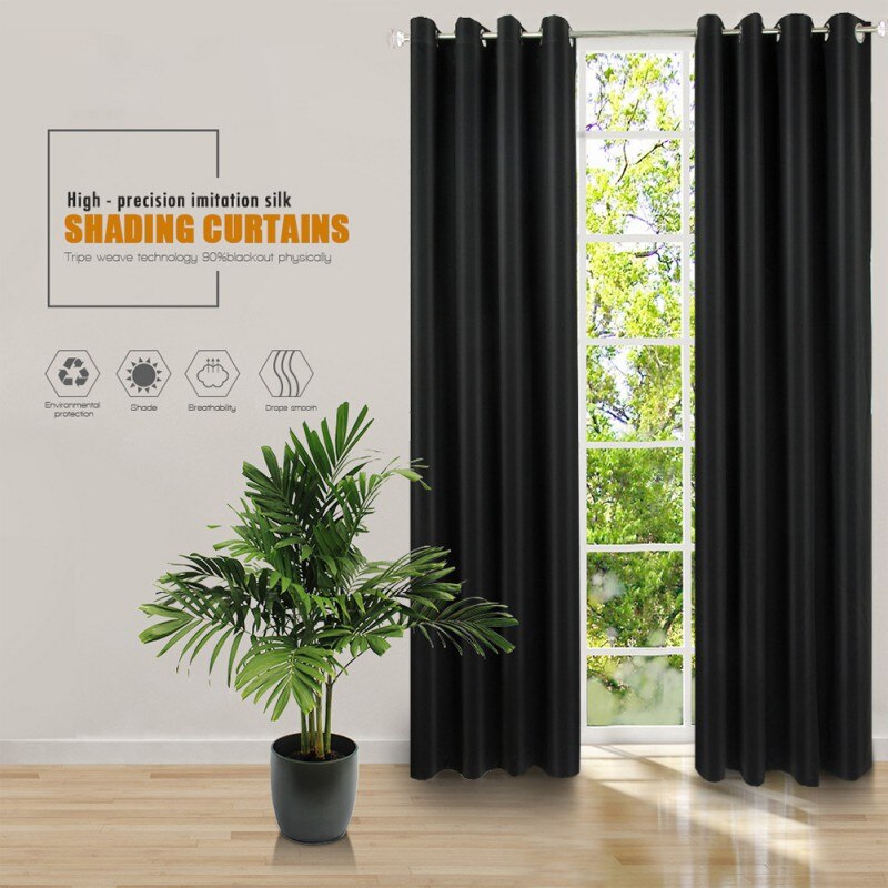 High Blackout Black Curtains 52*63 Inches Made Of 3-Layer Polyester Material Comfortable To The Touch 90% Shading