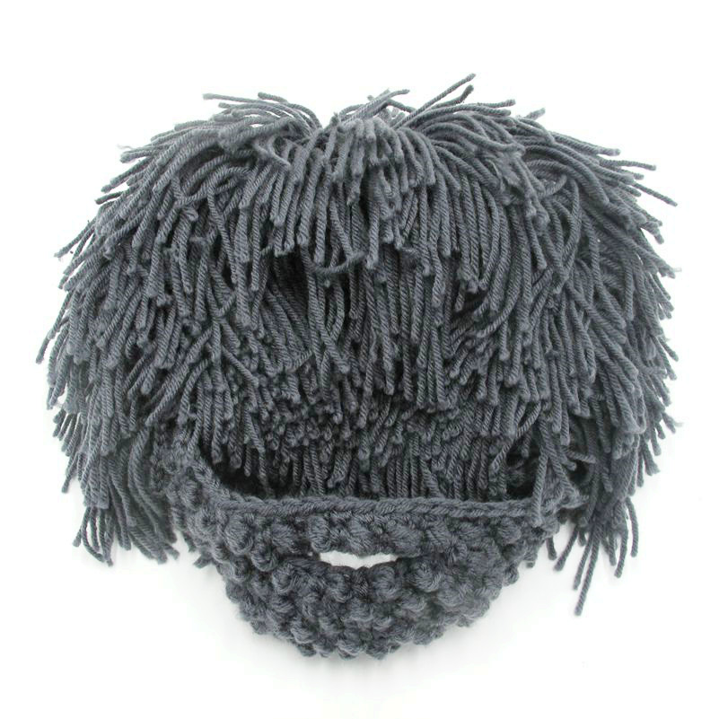 Erwachsene Häkeln Perücke Mütze mit Bart Wilden Mann Kreative Gestrickte Haar Hütte für Cosplay Partei Rasta Hütte: Grau