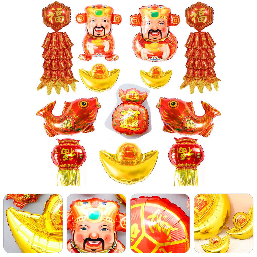 12pcs Chinese Year Balloons Set Decorative Festival Party Balloons: Default Title