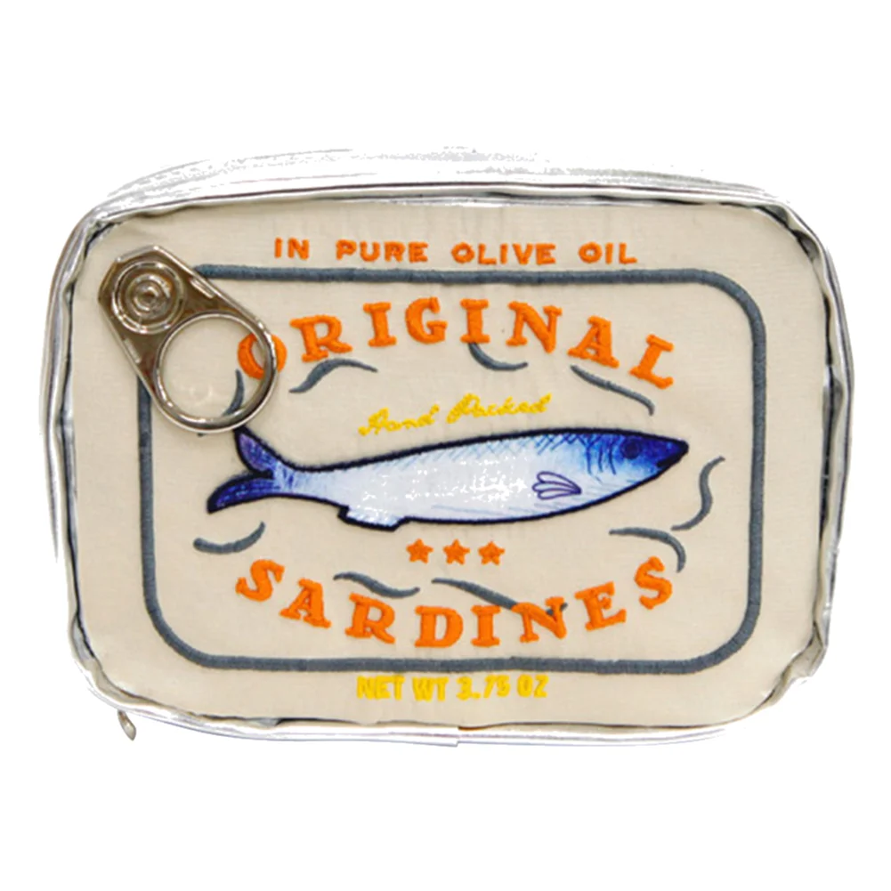Bolsa de cosméticos bonita con forma de latas de sardinas, paquetes divertidos, bolsa de aseo portátil creativa, bolsas de maquillaje pequeñas y suaves con cremallera a la: Negro