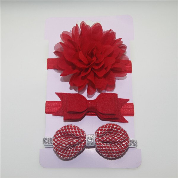 on 3pc baby girl boy elastic flower headband children skinny stretchy Bowknot elastic hair Band: Red