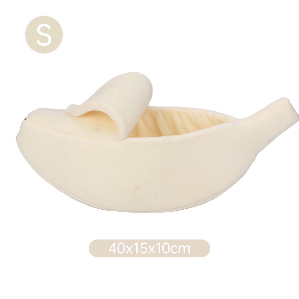 Bananform kjæledyrseng varm koselig valpepute kattehus myk hundegård vaskbar sofakurv søte bærbare kjæledyr liggeunderlag: Hvit / 65 x 25 x 18cm