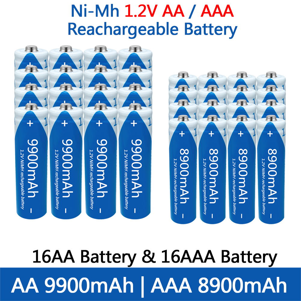 AA AAA Battery 1.2V rechargeable Battery NIMH Battery high capacity 9900mAh rechargeable Battery for toys Remote control mouse: Blue