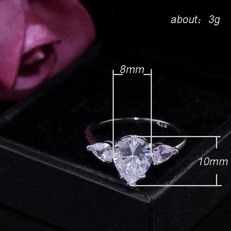 HUITAN Klar Wasser Tropfen Geformt Klassische Hochzeit Engagement Ringe Reißen Birne Geformt kubisch Zirkon Stein Frauen Schmuck Ring