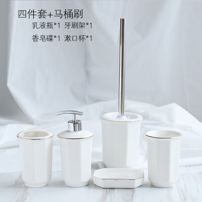 Keramische Badkamer Accessoires Set Bad Douche Wassen Pak Wc Reinigingsborstel Lotion Zeepdispenser Tandenborstelhouder Zeep Lade