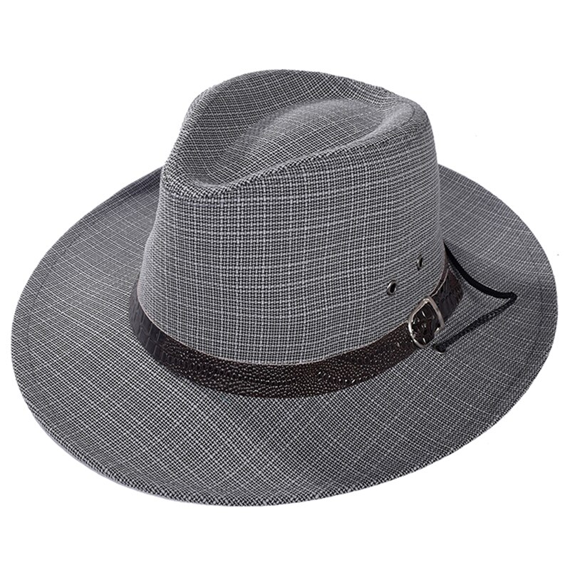 Imixlot Summer Men Straw Cowboy Hat Retro Classic Western England Style Gentleman Bucket Hat with Leather Buckle Decoration: BAB