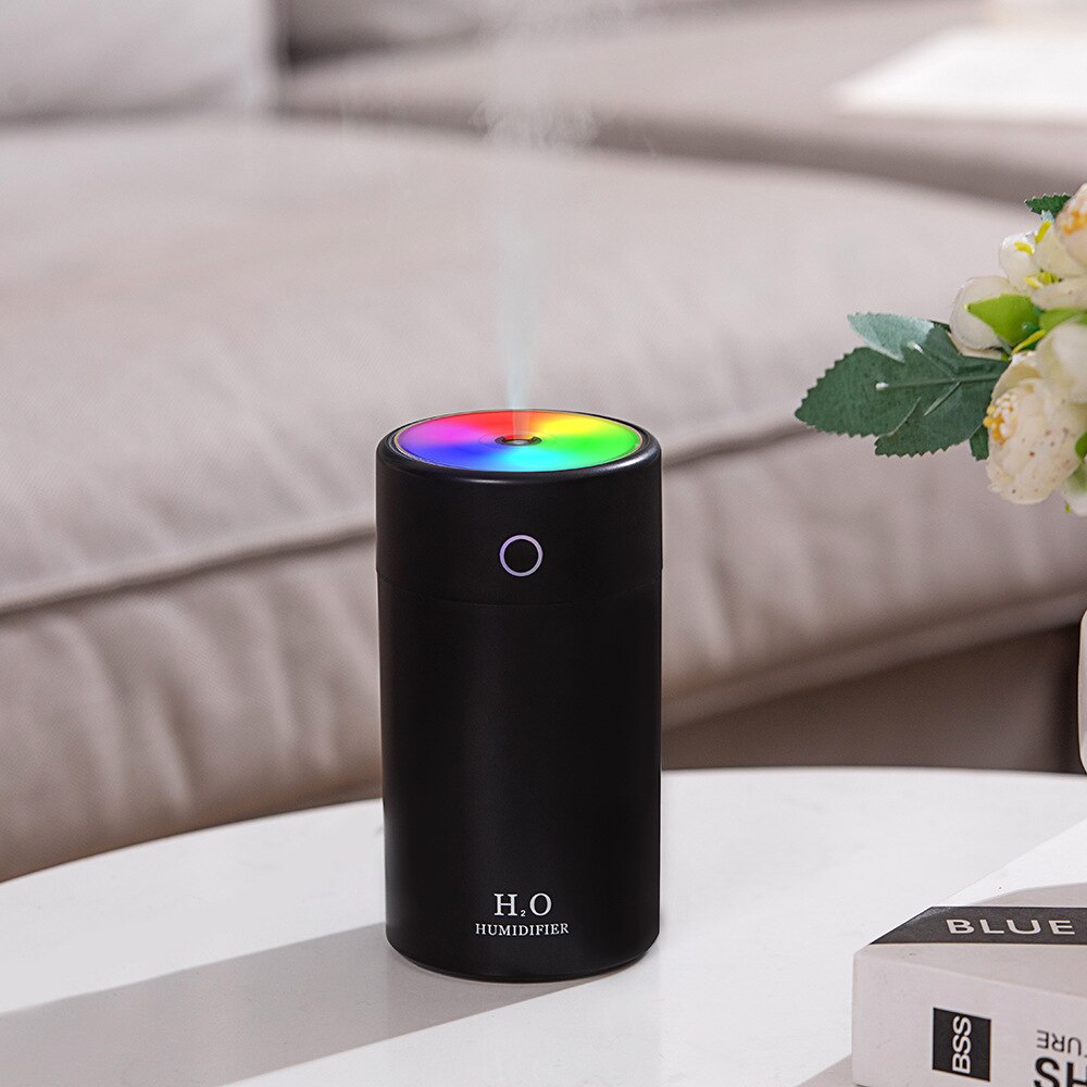 Air Humidifier Eliminate Static Electricity Clean Air Care for Skin Nano Spray Technology Mute Color Lights Car Office: black