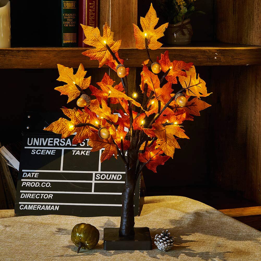 24 LED Künstliche Herbst Ahorn Batterie Betrieben Tabletop Licht Herbst Ahorn Blätter Acorn Baum Tisch Lampe Hochzeit Hause Dekoration