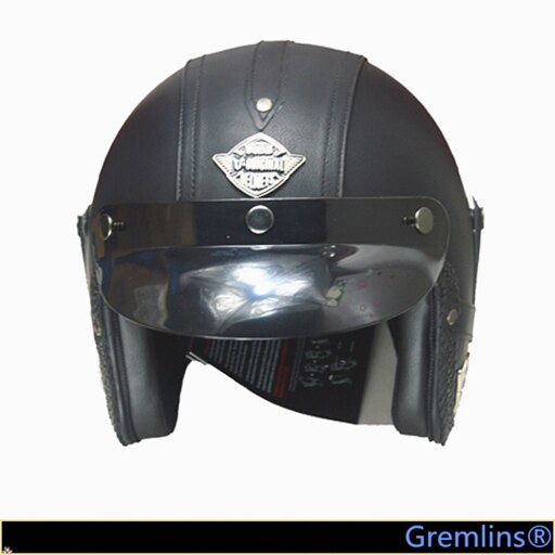 Zwart Volwassen Open Gezicht Half Lederen Helm Moto Motorhelm Vintage Motorrijwiel
