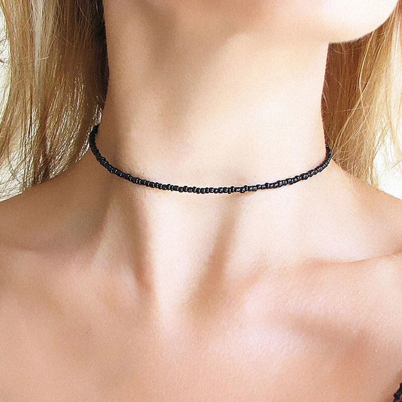 Boho Kralen Choker Dainty Multicolor Glas Zaad Kraal Bohemian Vrouwen Strand Chokers Kettingen Strand Sieraden Choker Kettingen: Black