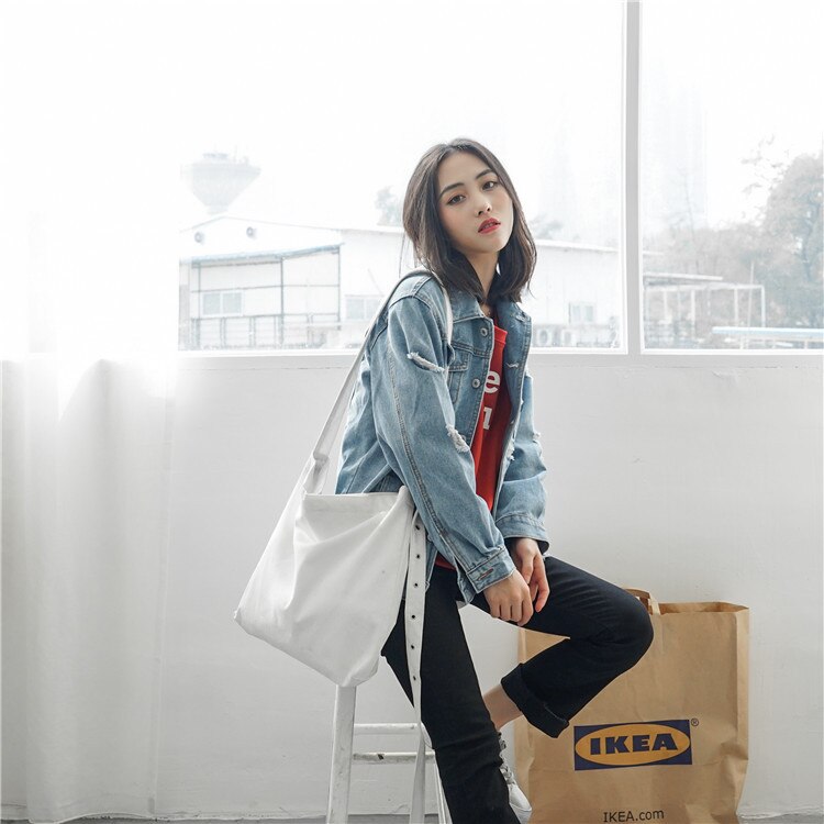 Koreansk stil tyk corduroy canvas taske college stil kvinders skulder skrå dual use klud taske rem justerbar