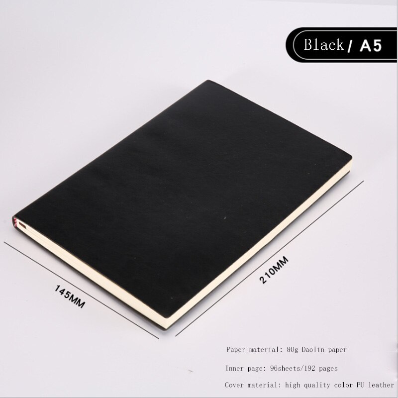 Zacht pu-leren notitieboek,  a5 a6 b5 drie maten, dik dagboek, notitieboek, effen kleur, agenda, planner, notitieblok: A5 zwarte