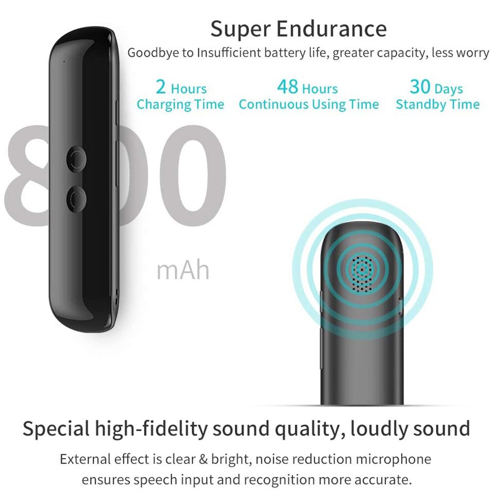 Smart 70 Languages Instant Voice Translator Real Time 2-Way Portable Mini Wireless Translation APP Bluetooth Translator Device