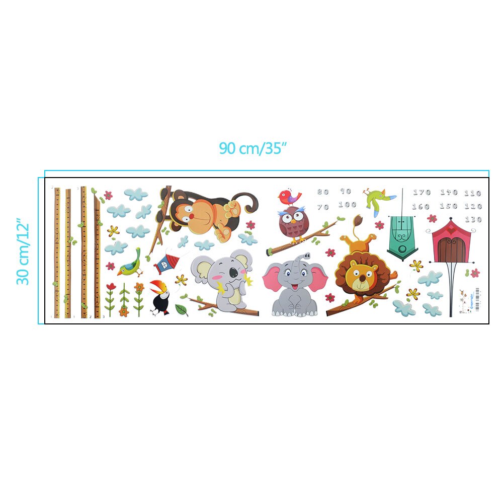 1 Piece Cartoon Animals Height Measure Wall Sticker For Kids Rooms Growth Chart Nursery Room Decor Wall Art