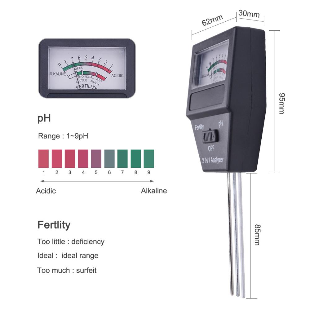 2 in 1 Soil Moisture Sensor Meter Plant Fertile PH Tester with 3 Probes Ideal Instrument For Gardening Indoor Outdoor Tool