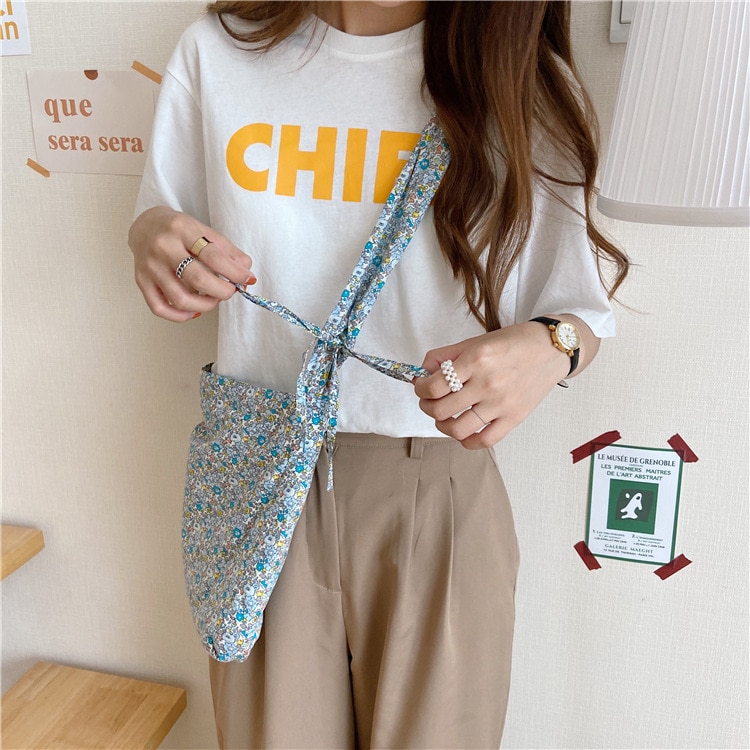 Small Floral Women Messenger Bags All-match Cotton Cloth Ladies Reusable Shopping Handbags Lovely Girls Korean Shoulder Bag