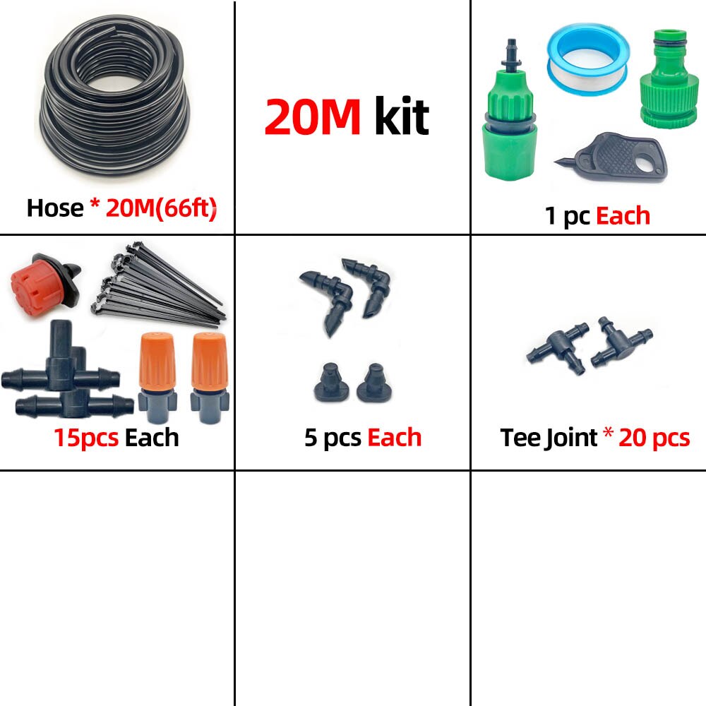 20M Drip Irrigation System Automatic Watering Irrigation System Kit Garden Hose Mist Irrigation System Kits Adjustable Dripper: 20M