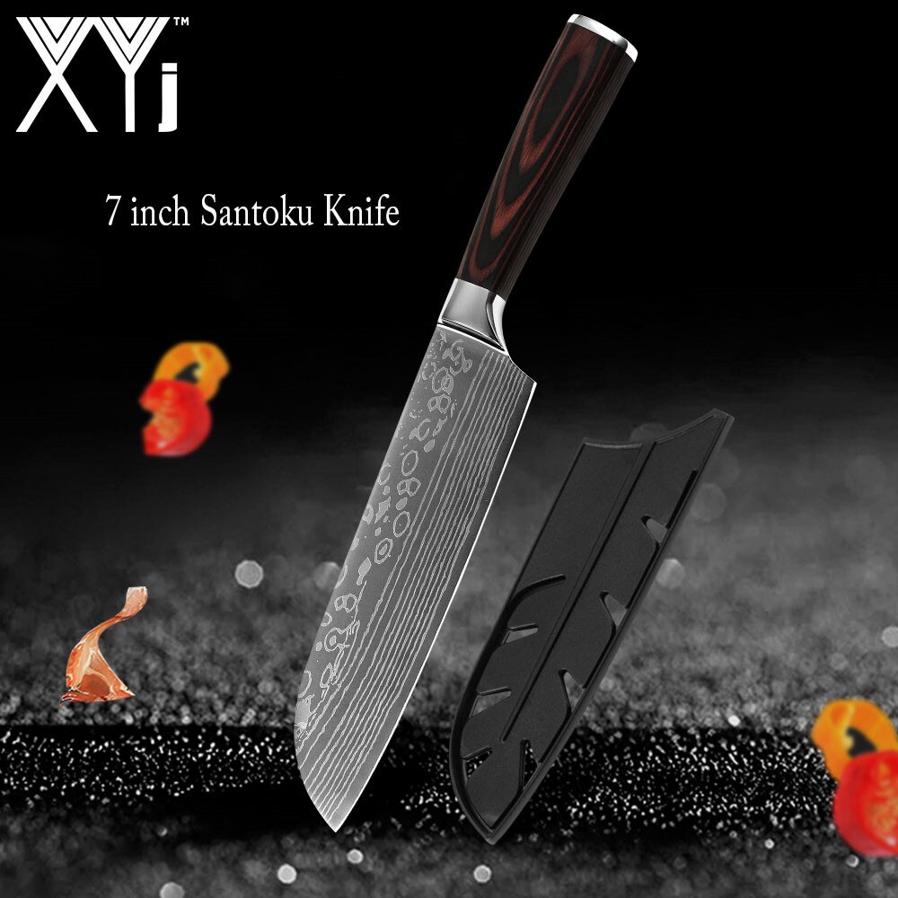 Kitchen Knives Set Stainless Steel 7CR17 Japanese Chef Knife Bread Meat Cleaver Paring Boning Kitchen Knife Covers Accessories: 7 inch Santoku Knife
