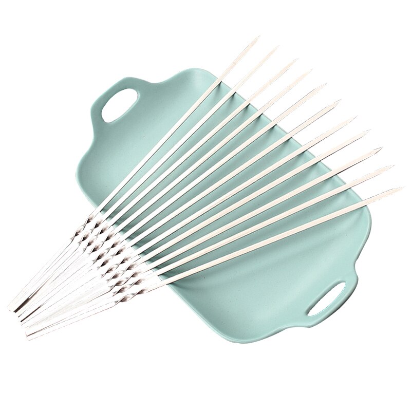 10/50pcs Reusable Flat Stainless Steel Barbecue Skewers BBQ Needle Stick For Outdoor Camping Picnic Cooking Tools