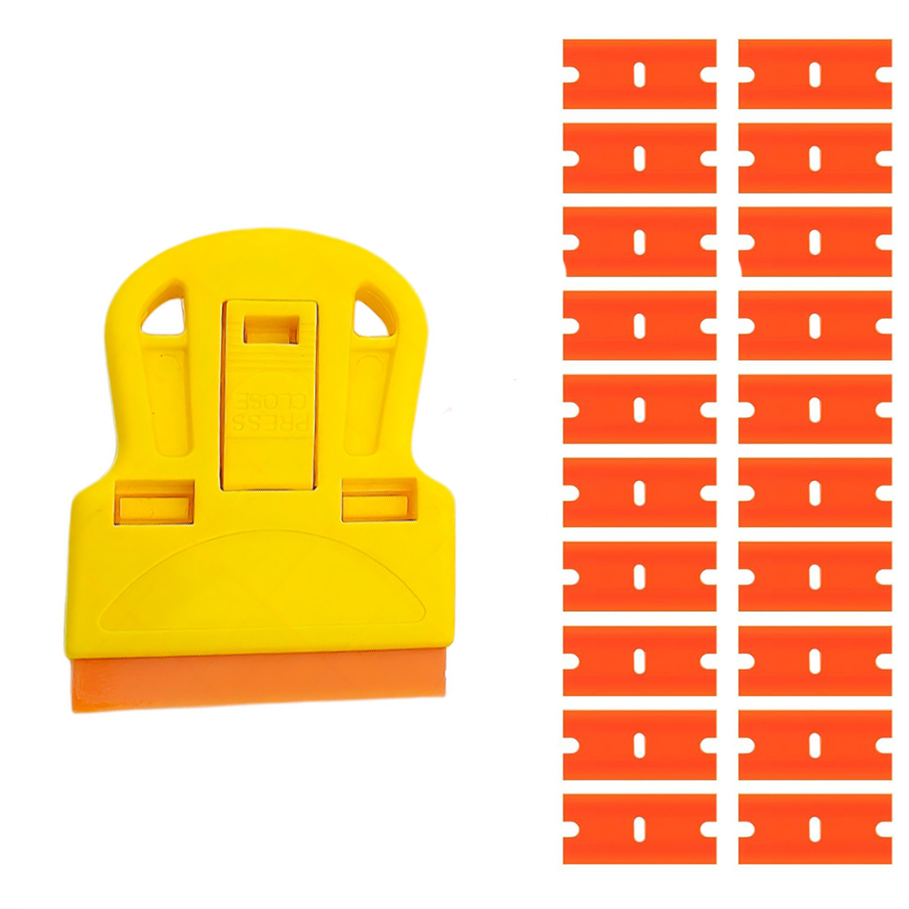 21 Stuks/Set Scheermesje Schraper Voor Autoruit Glas Schoonmaak Schep Lijm Stickers Remover Keramische Kookplaat Oven Schoon Vinyl Spatel: Zilver