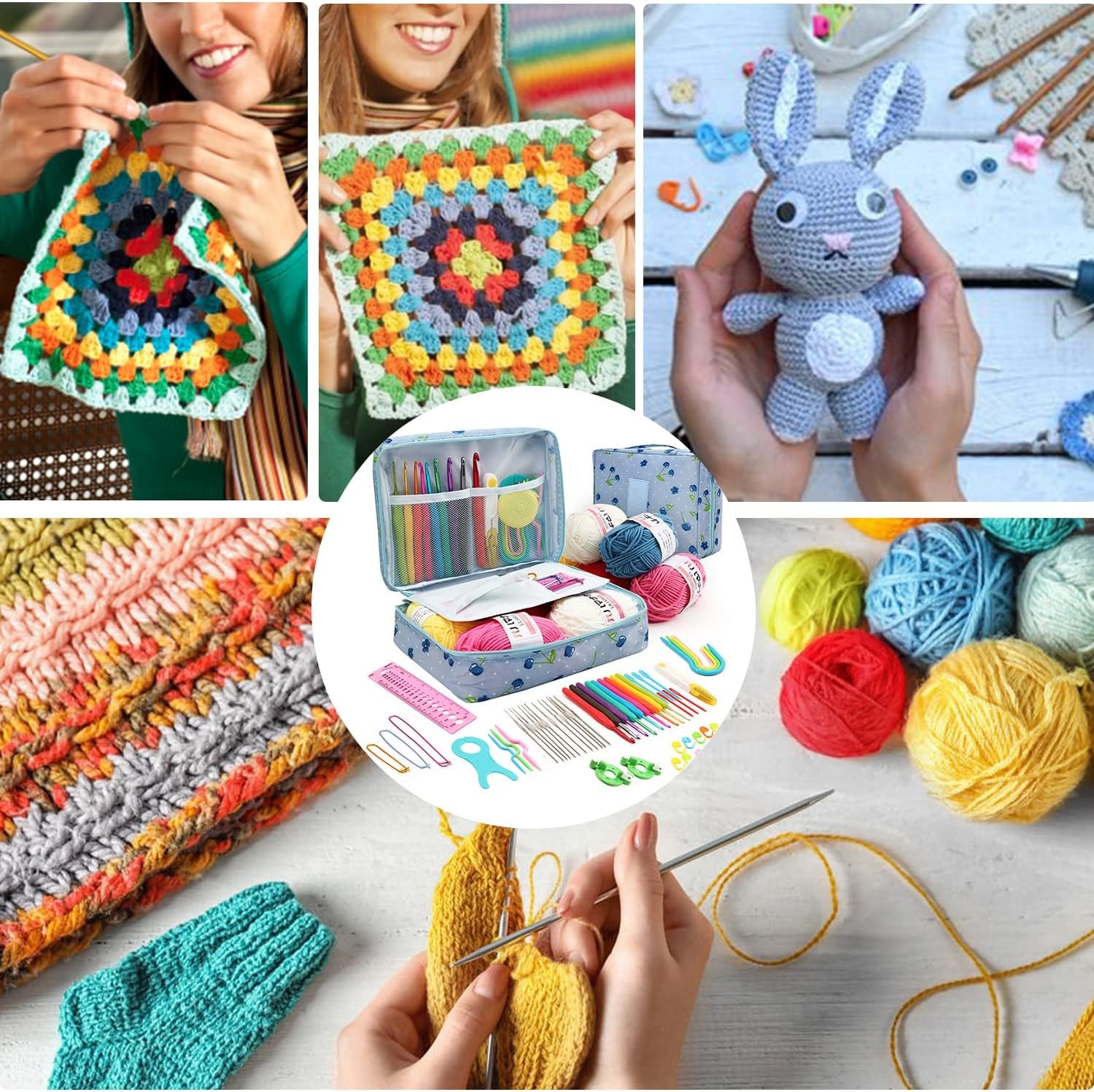 KOVEEN 59 pièces/ensemble ensemble de tricot au Crochet Portable bricolage débutant Kit de Crochet avec sac de rangement matériel Pack et outils de rangement