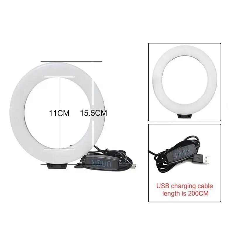 6- tums led-ringlampa för selfie med stativ, usb-kontakt, dimbar, fotograferingsbelysning med telefon, för video, youtuber, vlogg, set