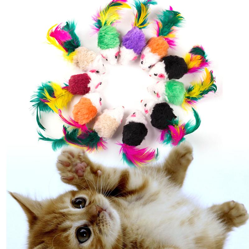10 Stck Katze spielzeug Falsche Maus Haustier Katze Spielzeug Mini Lustige Spielen Spielzeug Für Katzen mit Bunte Feder Plüsch Mini maus Spielzeug