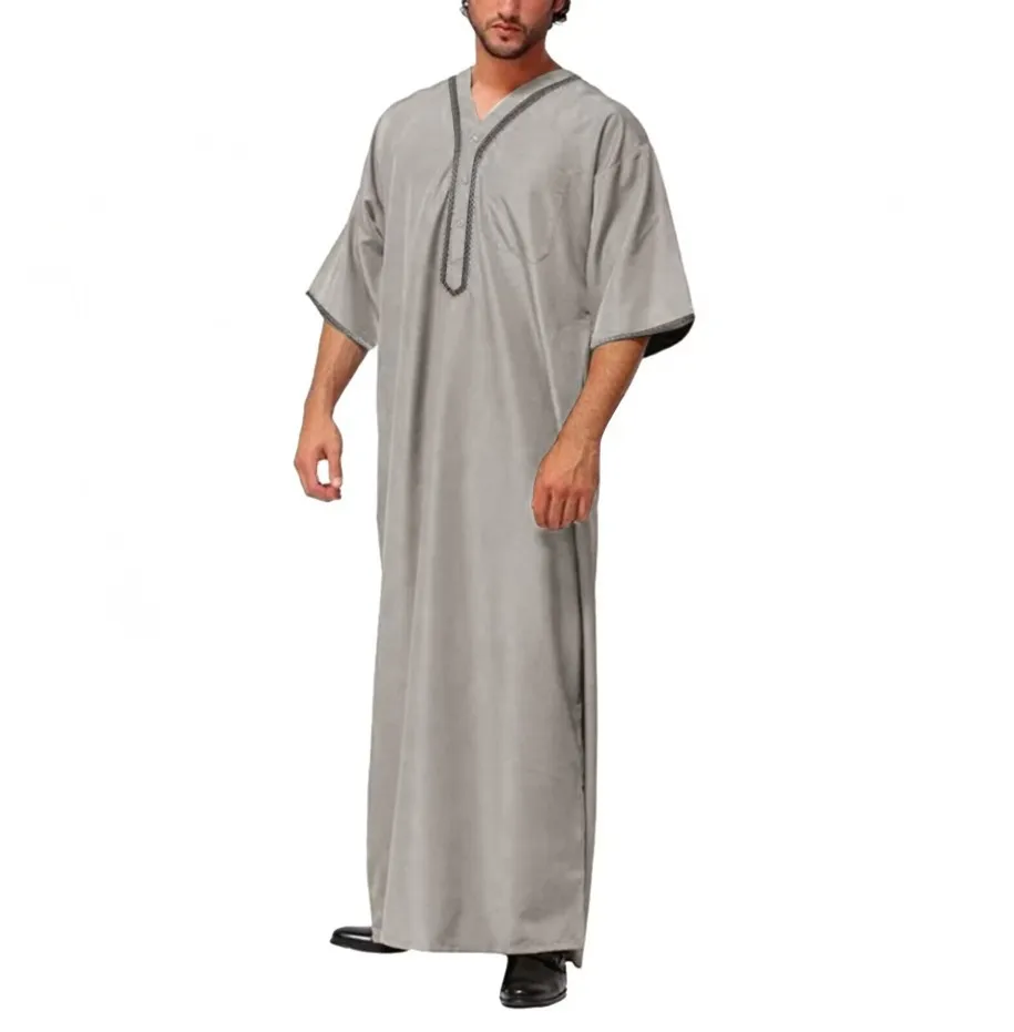 2023 Moslim Mode Mannen Lange Gewaad Effen Losse Knop Kimono Mannen Jubba Thobe Saudi Arabische Kaftan Mannen Shirt Abaya Islamitische kleding: XL / green