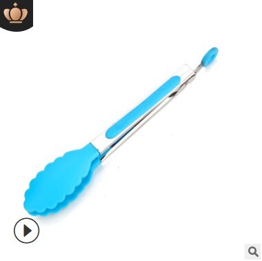 Silicona espaguetis ensalada tostada carne de barbacoa pinzas largas planas herramienta para cocina herramientas de cocina pinzas de comida: Blue