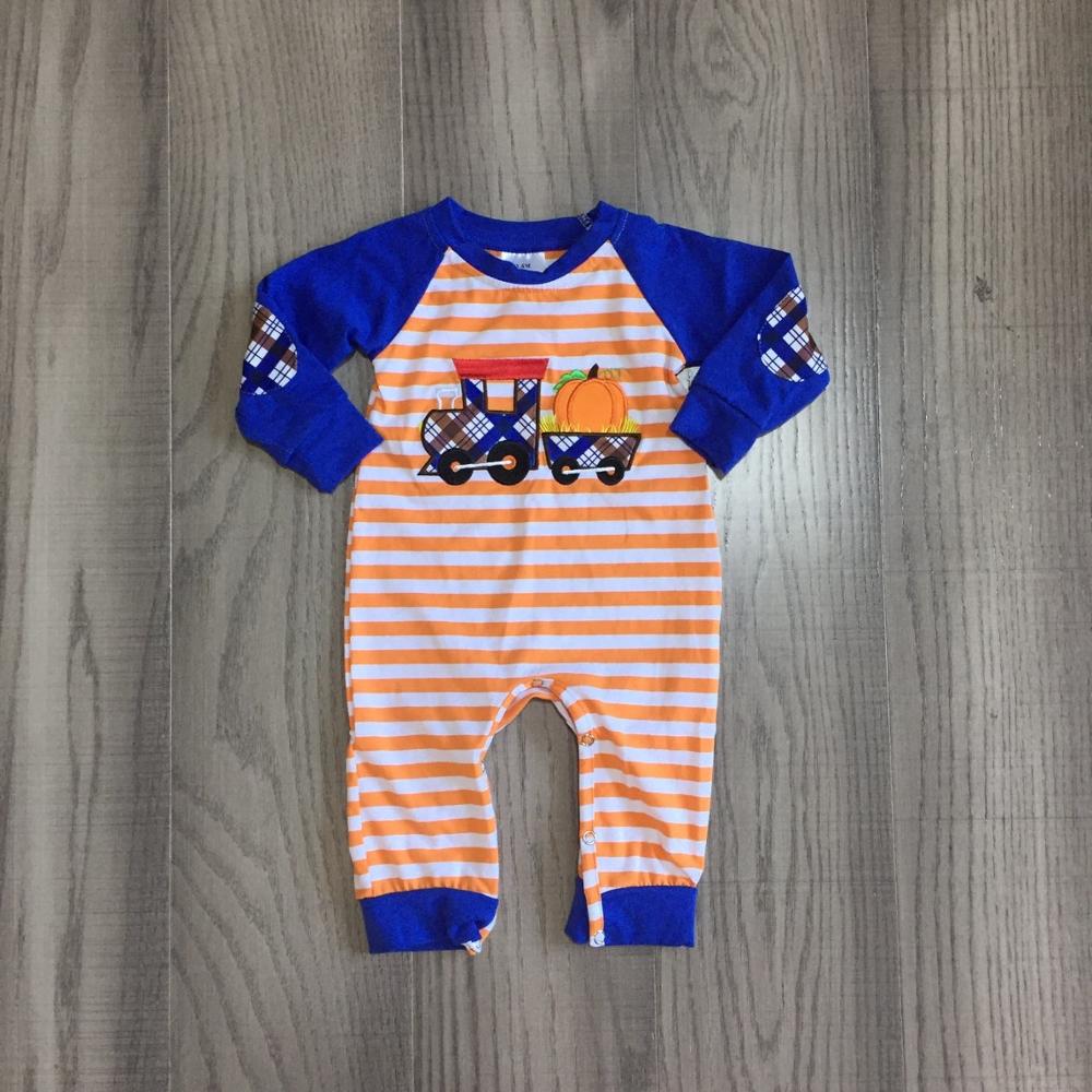 Girlymax Halloween fall/winter jump suit patch pumpkin truck stripe baby boys boutique clothes infant cotton tutu romper Toddler