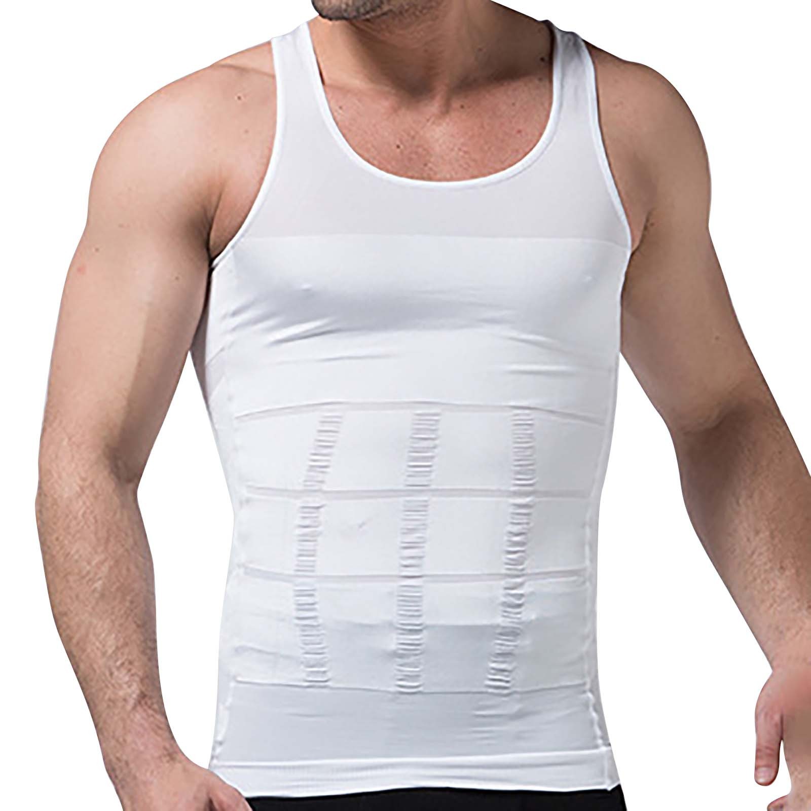 Compression Shirt Men's Slimming Body Vest Gym Workout Tank Top Abdomen Waist Trainer Solid Color Sleeveless Athletic Vest: XXL / WHITE