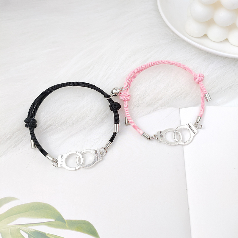 Conjunto de pulsera de esposas BBF para hombre y mujer, 2 uds., pulsera de cuerda ajustable, amuleto de amistad, pulseras a juego