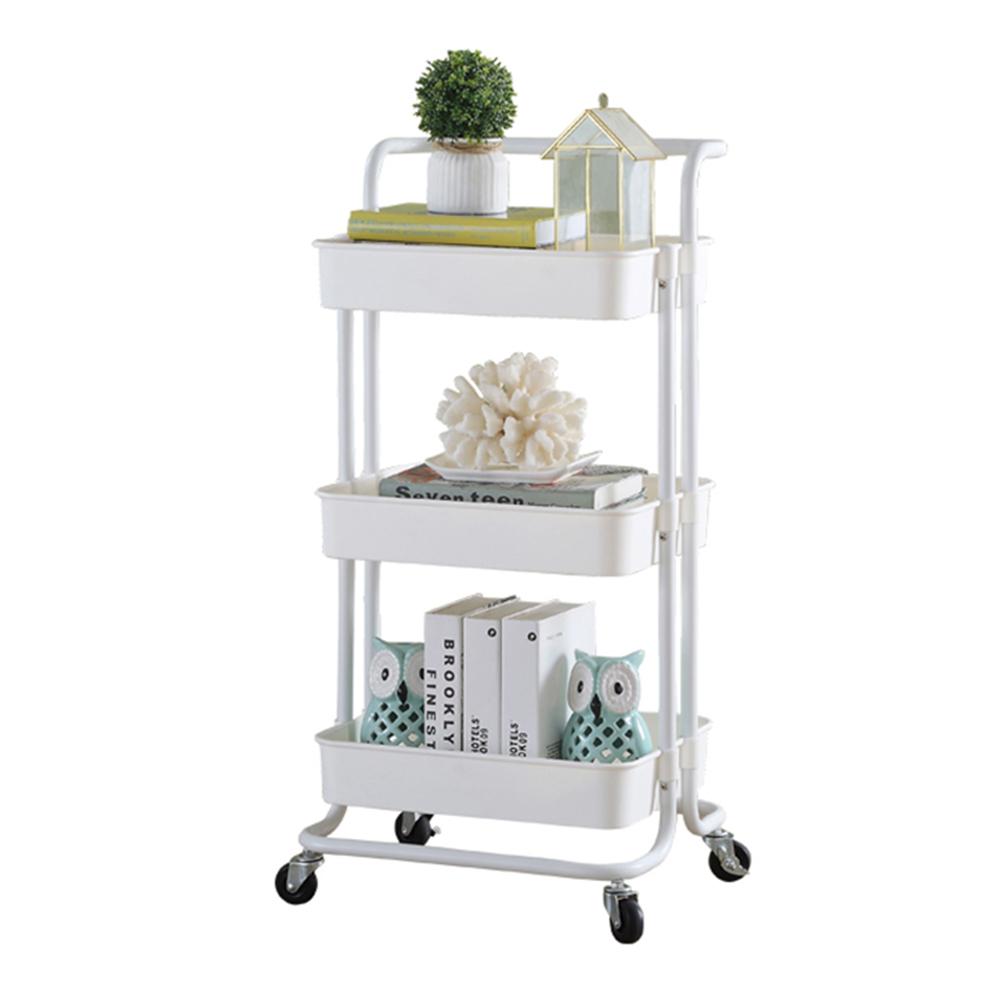 3-layer Storage Organizer Rack ABS Rolling Utility Cart With Roller Wheels Makeup Organizer Movable Kitchen Bathroom Shelf: White