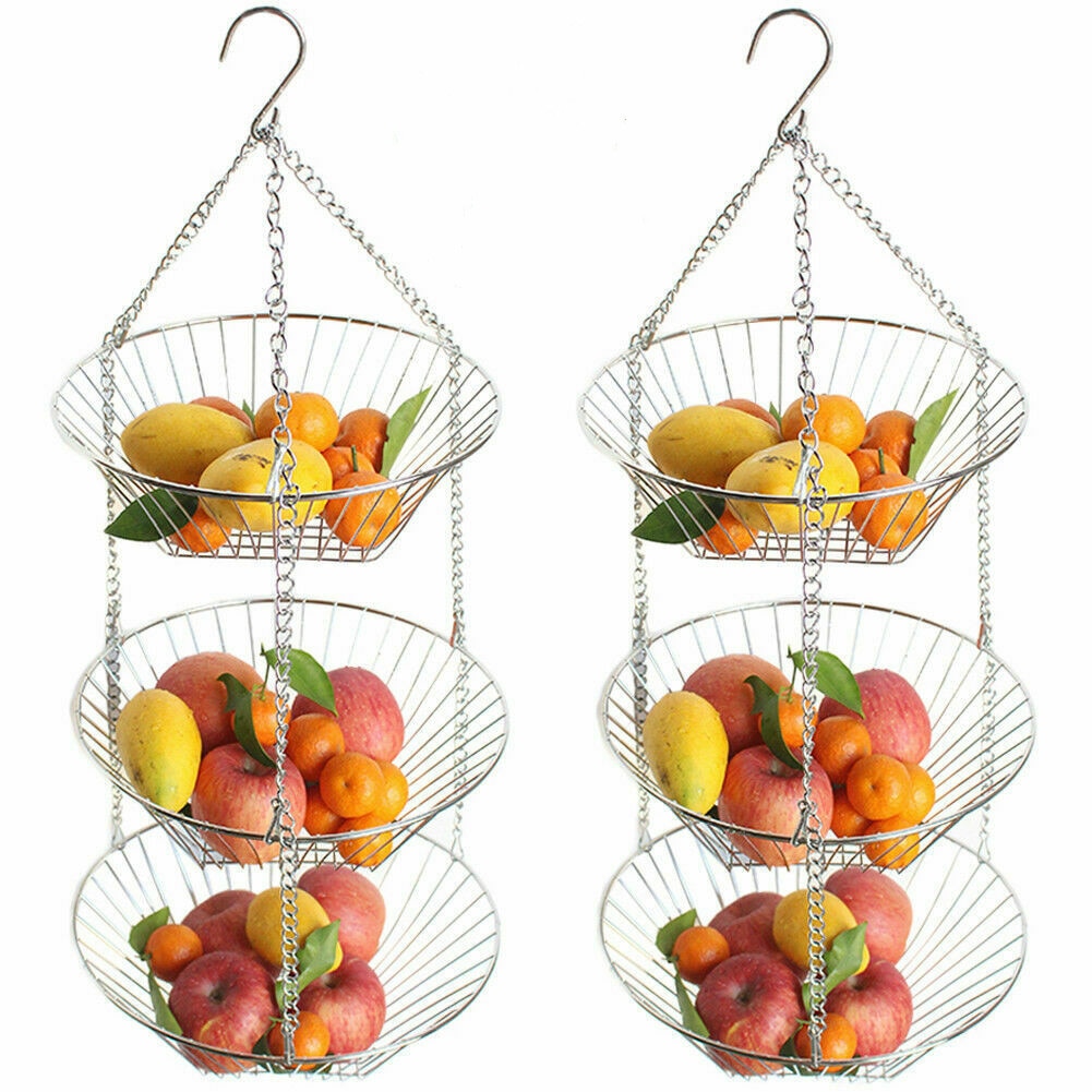 3 Tier Opknoping Mand Fruit Groente Organizer Keuken Opslag Voedsel Manden